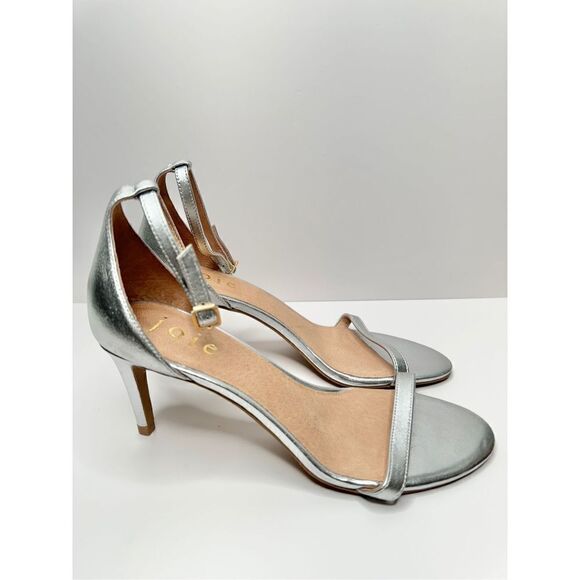JOIE Sandals Womens Size 8.5 Silver Leather Ankle Strap Maisie Open Toe Heels - Picture 2 of 9